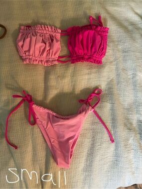 Source Unknown Pink Two-Tone Ruched Bikini Set